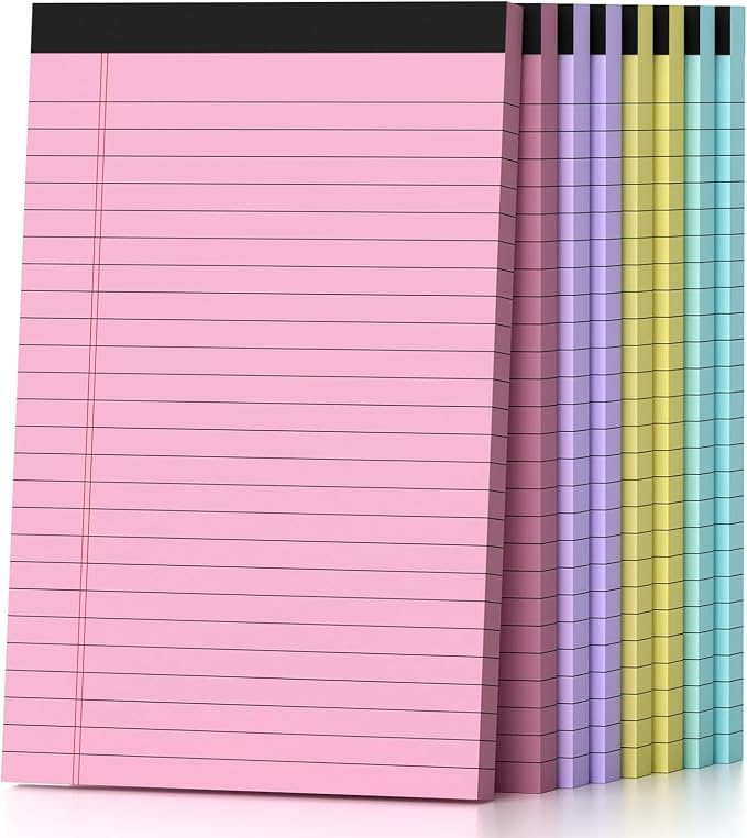 8 Pack Note Pads 5 x 8 Inch, Colored Narrow Ruled Small Legal Pads, Perforated by Unknown