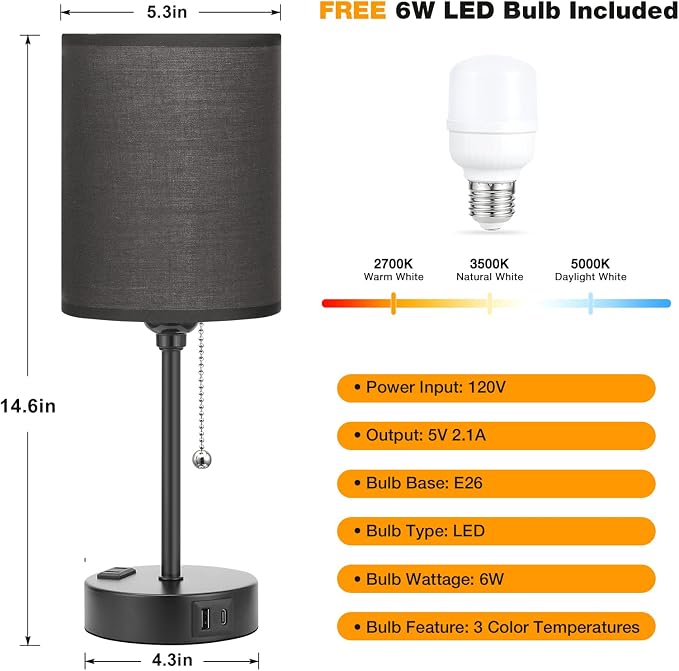 Dicoool Black Bedroom Lamp 3 Color Temperatures - Image 4