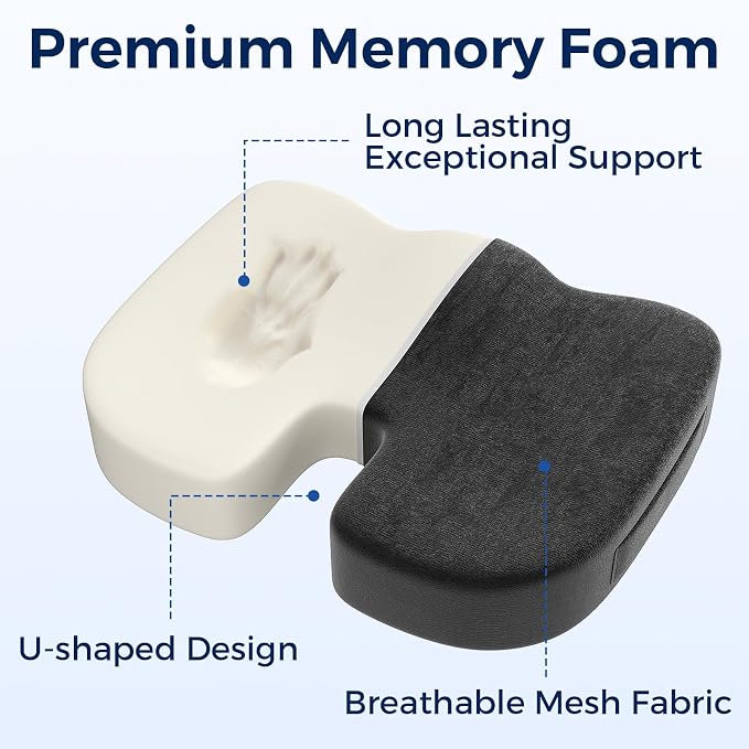 Seat Cushion for Office Chair, Ergonomic Memory Foam Seat Cushion for Long - Image 4