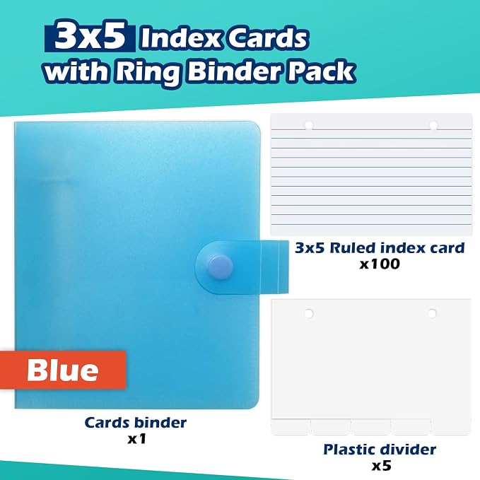 3x5 Lined Index Cards with Ring Binder Holder and Dividers, 100 Ruled Cards - Image 3