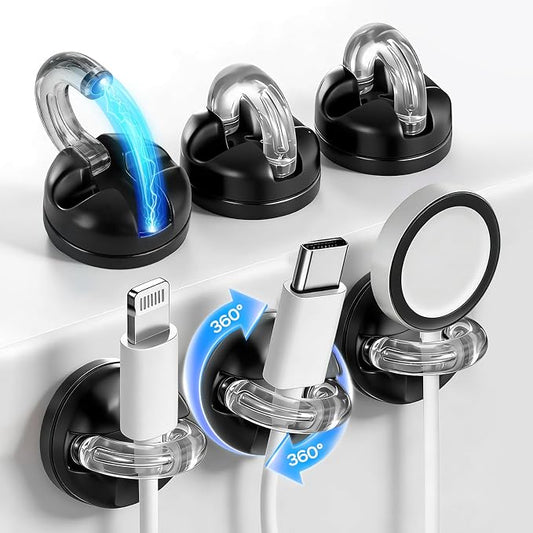6 Pack 360° Rotatable Magnetic Cable Clips, Under Desk Cable Holder, Acrylic by CozyNestMo