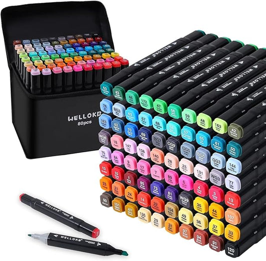 WELLOKB Alcohol Markers, 80 Colors Dual Brush Tip Permanent Art Markers by WELLOKB