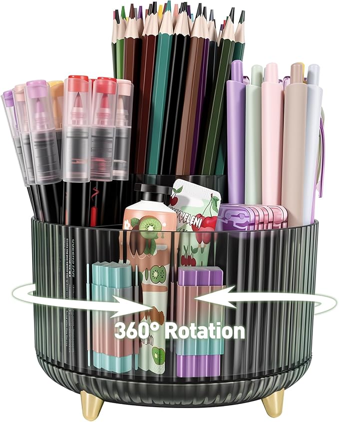 360 Rotating Pen Pencil Holder for Desk, Pen Organizer by HUTUDD