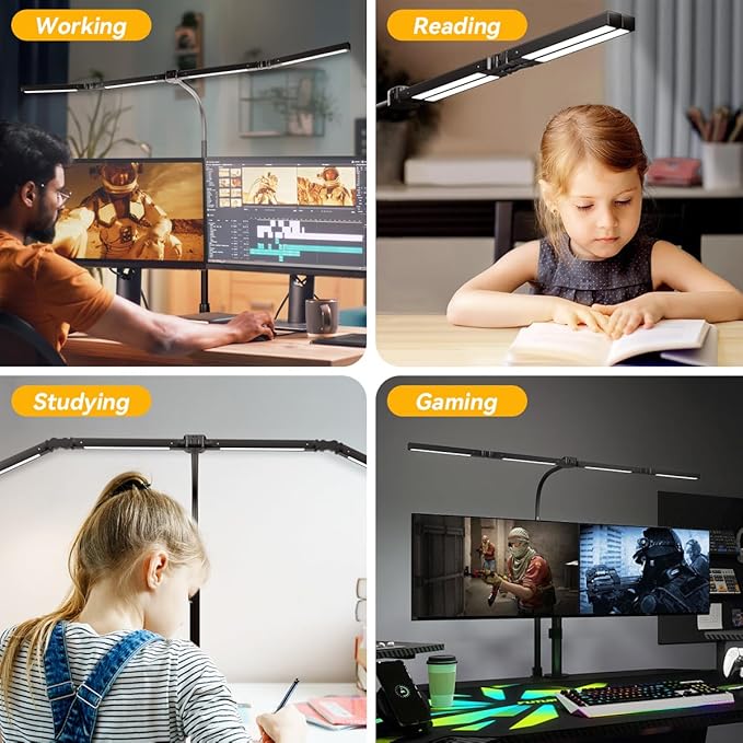 Adjustable LED Desk Lamp – Stepless Dimming & Color Temp Remote Control, Eye-Caring 4 Large Bright Light Souce for Home Office, Gooseneck, Clamp Base, 5 Lighting Modes for Reading, Computer, DIY-DeskLoop Office