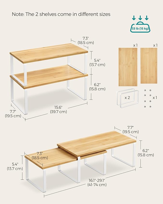 SONGMICS Cabinet Organizer Shelf, Kitchen Storage, Spice Rack, Expandable - Image 2