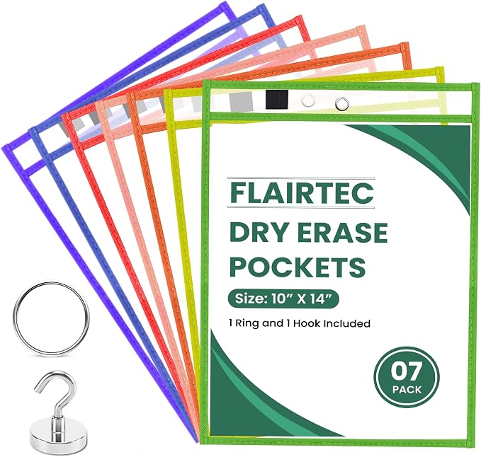 7-Pack Dry Erase Pockets – 10x14 Heavy Duty Sleeves by Unknown