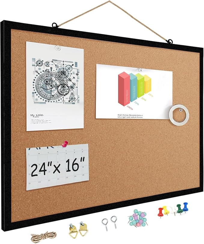 16” x 24” Cork Boards for Walls with Black Wooden Frame 1pack, Double Sided Office Board for Wall Organizer, Bulletins Board Decorative Hanging Pin Board for School, Home & Office, Notice Board-DeskLoop Office