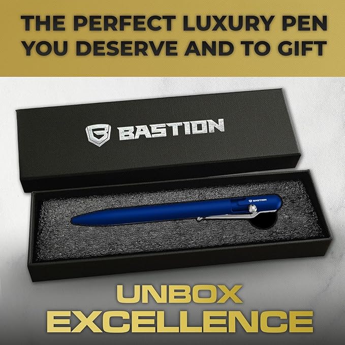 BASTION® Luxury Slim Bolt Action Pen, Lightweight Aluminum EDC Pen with Fine Tip, Professional Ballpoint Pen for School and Work - Blue-DeskLoop Office