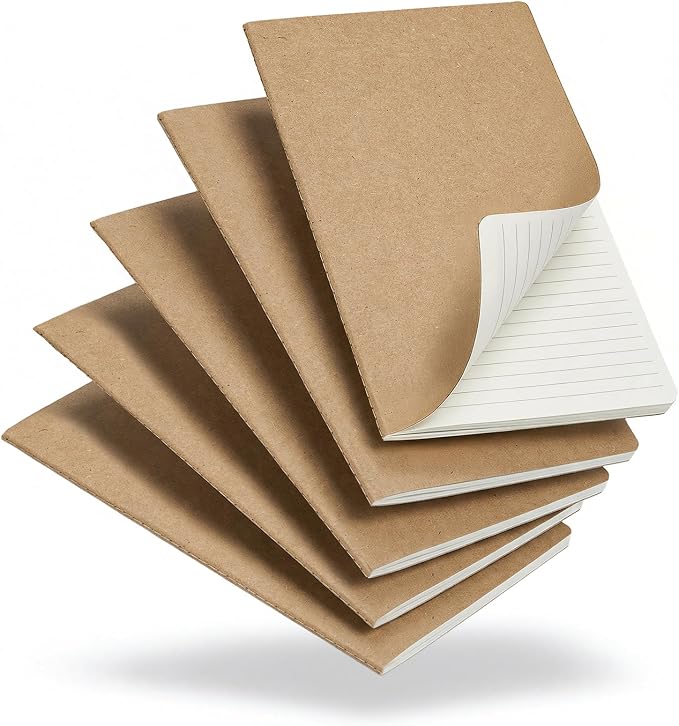 5 Pack Kraft Notebooks Bulk A5, 60 Pages Lined Ruled Journals, 8.3x5.5 Inches by Foliom