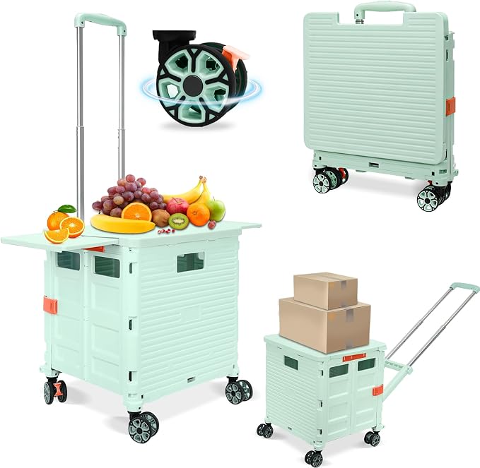 FELICON SELORSS Folding Utility Cart Portable Rolling Crate Handcart-Green | by FELICON