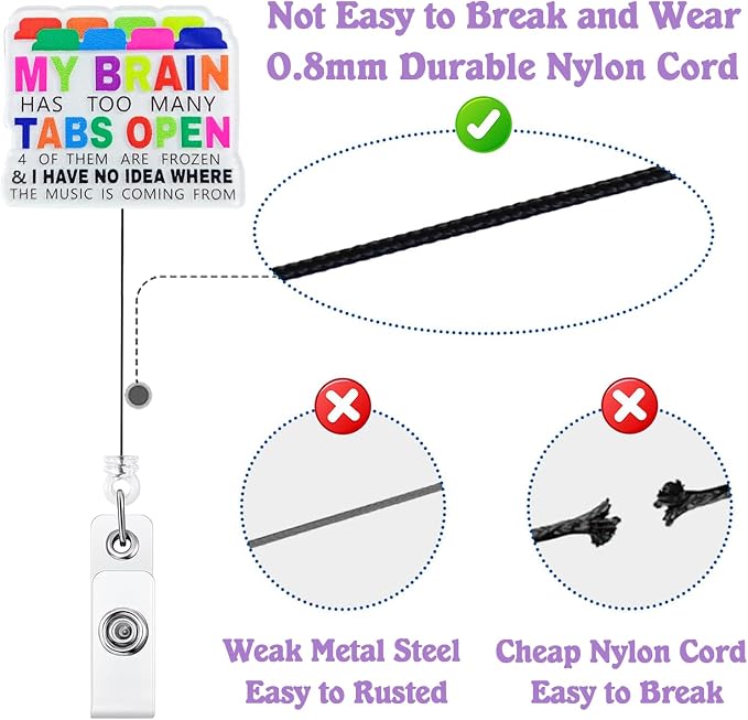 My Brain Has Too Many Tabs Open Badge Reel Retractable, Funny Badge Reel - Image 4