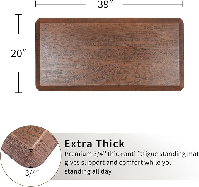 3/4'' Extra Support Anti Fatigue Comfort Mat for Standing Desks, Waterproof Kitchen Floor Mat, Non-Slip Standing Kitchen Mat for Offices, Home, Garages (Caramel Wood Grain, 20''x39'')-DeskLoop Office