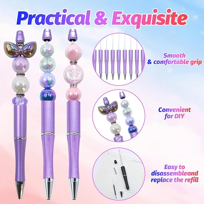150 Pieces DIY Beadable Pen Kit – 50 Plastic Ballpoint Pens - Image 3