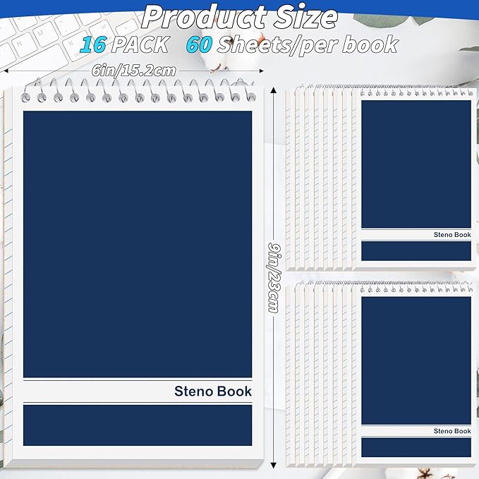16 Pack Steno Pads 6 x 9 in Top Spiral Notebook Bulk Pack 960 Total Sheets - Image 2