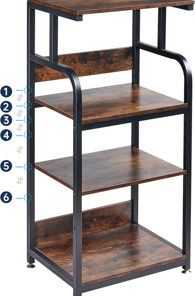 4-Tier Printer Stand with Adjustable Storage Shelf, Large Tall Printer Table with Wheels for Home Office Small Spaces Organization, Rustic Brown-DeskLoop Office