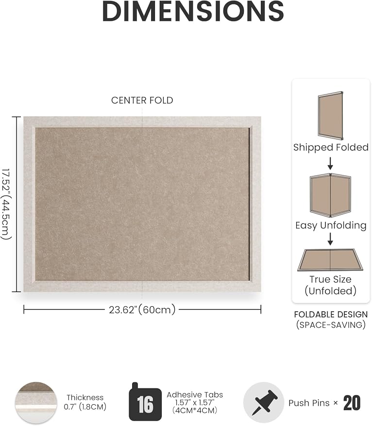 Fluxynara Bulletin Board with Oatmeal Frame, 23.6" x 17.5" Cork Board - Image 2