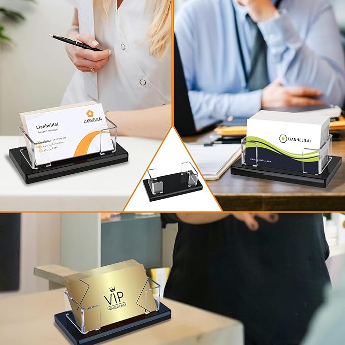 Acrylic Business Card Holder Black 1Pack Enlarged Holds 120 Cards for Office/Exhibition/Restaurant Desk/Counter Display Name Card Organizer Stand-DeskLoop Office