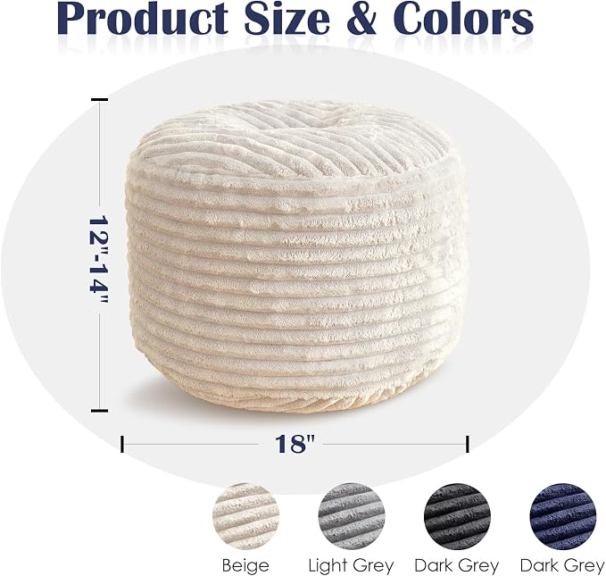 SHOUREN Stuffed Round Ottoman, Corduroy Pouf Ottoman Foot Rest - Image 2