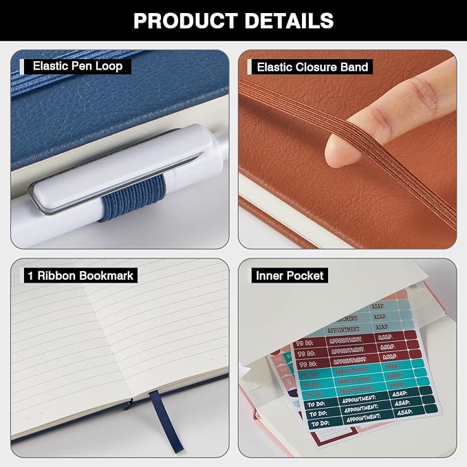 Lined Journal Notebook with Pen, A5 Leather Hardcover Journaling Notebooks - Image 2