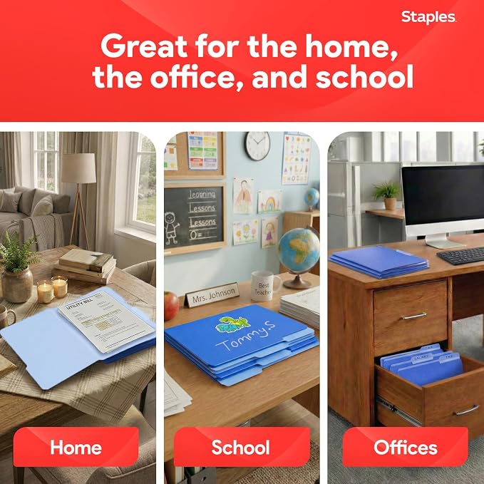 Staples File Folders, Letter Size, 1/3‑Cut Top Tabs, Durable 10.5‑Point Paper - Image 6