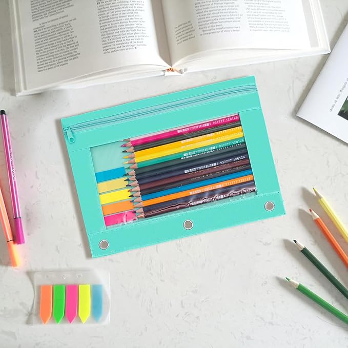 YoeeJob Pencil Pouch for 3 Ring Binder, Zipper Binder Pencil Pouches Bulk, Pencil Case with Clear Window for College, Office, Pale Lake Orchid, 24 Packs-DeskLoop Office