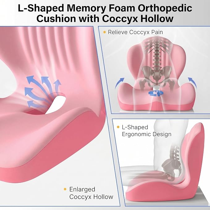 Ergonomic Office Chair Seat Cushion, L-Shaped Memory Foam Coccyx Cushion - Image 9