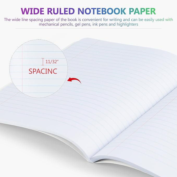 Yeplan Composition Notebooks 4 pack, Wide Ruled Notebook Paper, 9 3/4" x 7 1/2" - Image 4