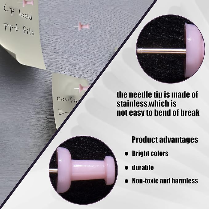 VAPKER Push Pins Tacks 120Pcs Solid Baby Pink Thumb Tacks Larger Size Pin Map - Image 3