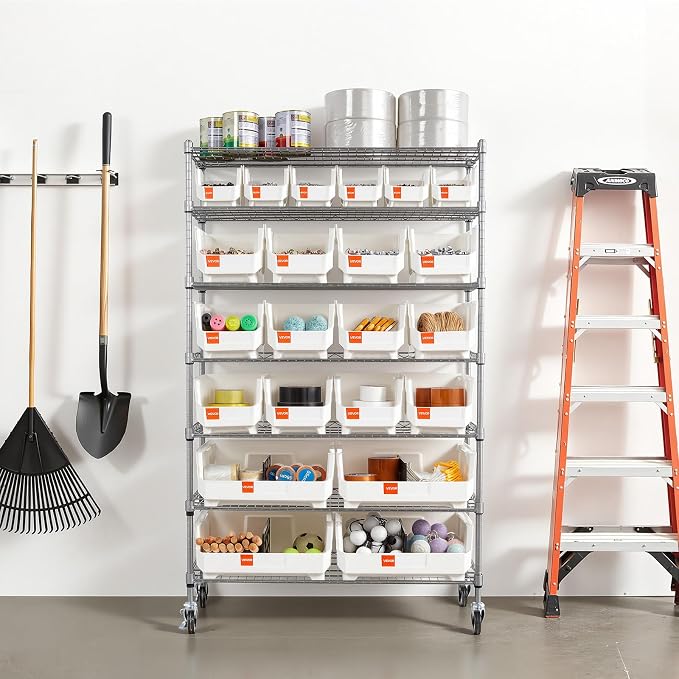 VEVOR 7-Tier Rolling Bin Storage Rack, 22 Organizer Bins, Bin Rack Storage - Image 2