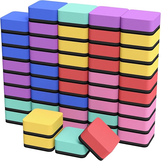 MaxGear Dry Erase Erasers, 48 Pack Magnetic Whiteboard Erasers, 6 Colors | Mini by MaxGear