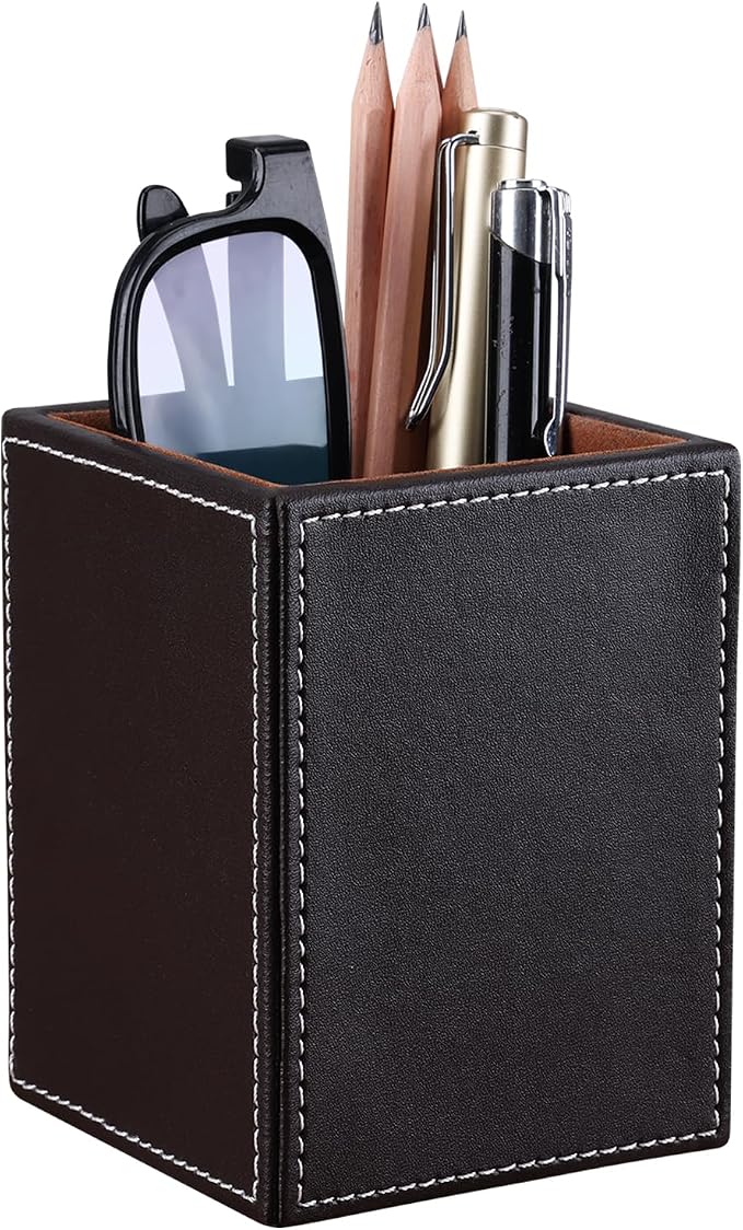 KINGFOM PU Leather Square Pens Pencils Holder Cup Desktop Stationery Organizer - Image 4