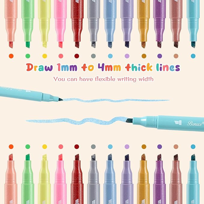 Silver Glitter Highlighters, 12 Metallic Colors, No Bleed Chisel Tip | Quick Dry - Image 3