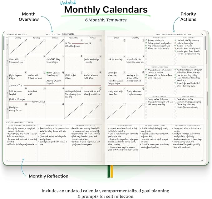 Purpose Planner Notebook B5 Hardcover 7.5”x9.8”- Teal Undated Daily, Weekly, and Monthly 2025 - Productivity & Goal Setting Tool for Work, Home, and Self-Care - ADHD & Journal for Adults-DeskLoop Office