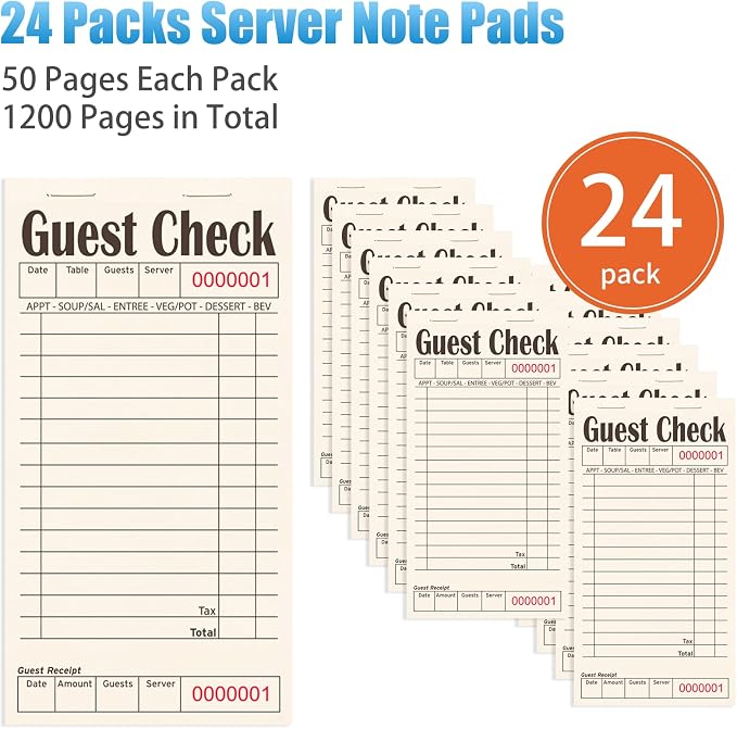 Guest Checks Books for Servers, Server Note Pads, 24 Pack, Natural Color Paper - Image 2
