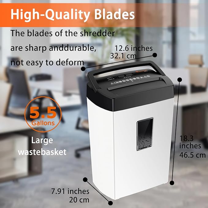 Bonsaii 12-Sheet Cross Cut Shredder, P-4 High Security, 5.5 Gal, Heavy Duty for Home Office, Shreds Paper, Credit Card, Mail, Staples, with Transparent Window, White & Black (C275-A)-DeskLoop Office