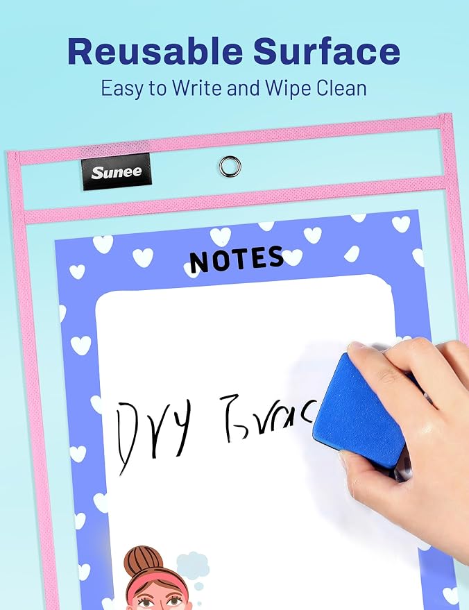 SUNEE 6 Packs Oversized Reusable Dry Erase Pocket Sleeves - Image 3