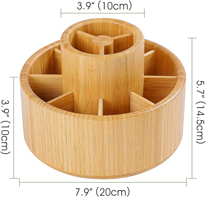 Utoplike Bamboo Rotating Art Supply Desk Organizer, Pencil Holder Organizer, Desktop Storage Caddy for Pen, Colored Pencil, Crayon, Paint Brushes, Art Studio&Office-DeskLoop Office