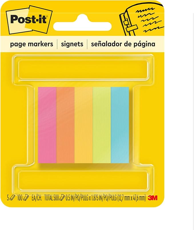 Post-it Page Markers, 1/2 in x 2 in, 100 Sheets/Pad, 5 Pads/Pack by Unknown