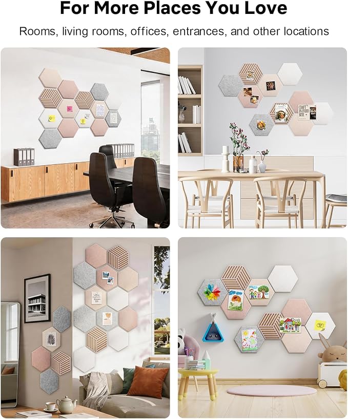Hexagon Large Cork Bulletin Board Tiles, Peel and Stick Felt Wall Panels - Image 7