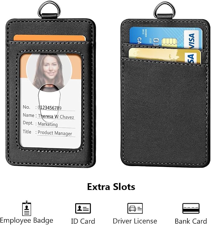 Leather Badge Holder and Adjustable Retractable Lanyards, Quick Release Buckle - Image 3