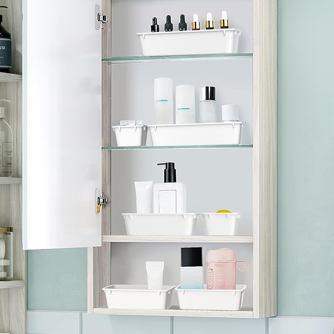 WOWBOX 25 PCS Plastic Drawer Organizer Set, 4 Sizes Desk Drawer Divider Organizers and Storage Bins for Makeup, Jewelry, Gadgets for Kitchen, Bedroom, Bathroom, Office, White-DeskLoop Office