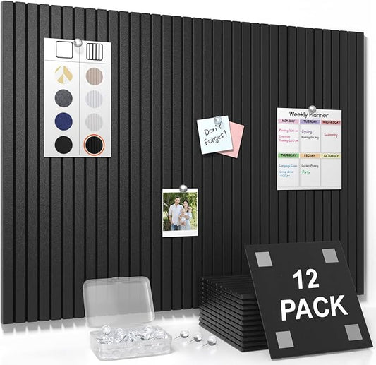 Smarpau Large Cork Board for Walls, 12 Pack Slat Felt Wall Tiles by Smarpau