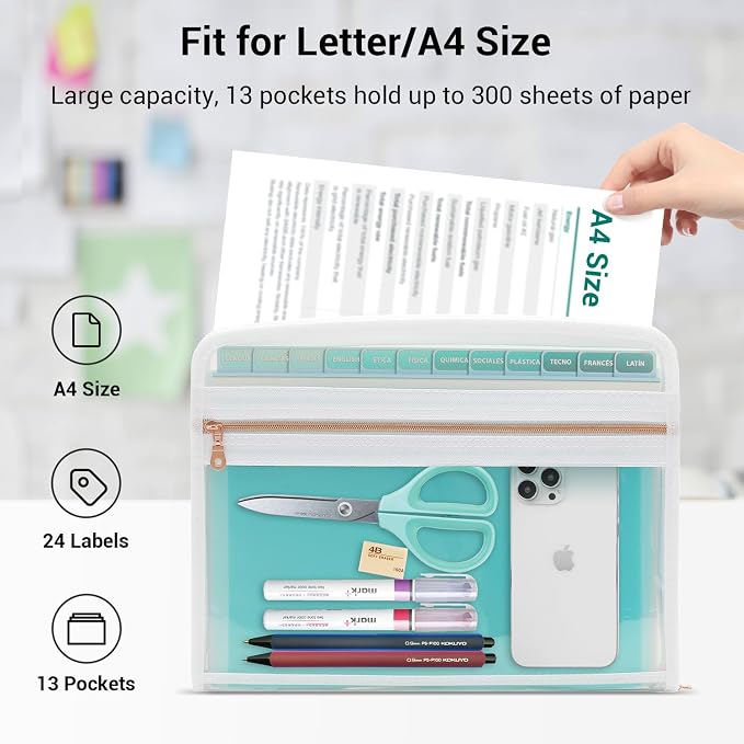 Mukawa 13 Pocket Expanding File Folder, Zipper Accordion File Folder, - Image 2