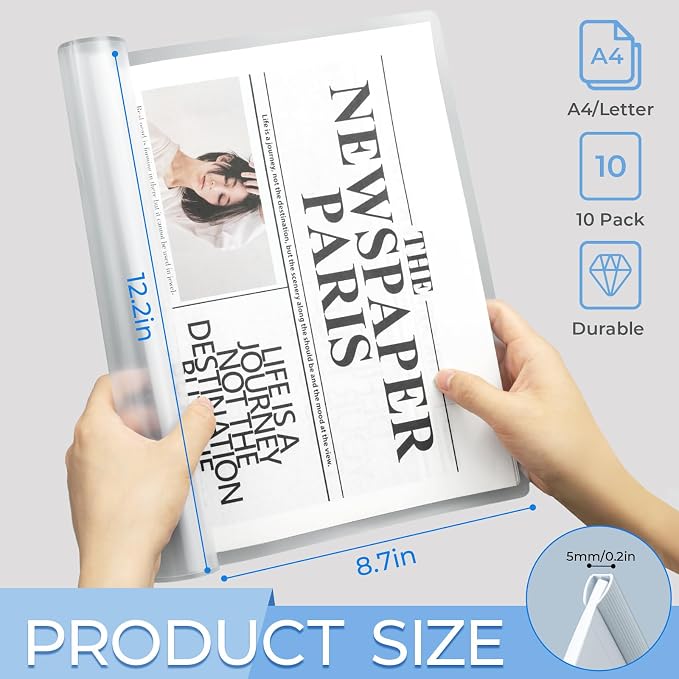 M&G 10 Pack Report Covers with Sliding Bar, 5mm Clear Report Folder - Image 2