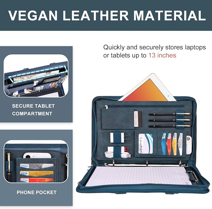Leathario Portfolio Binder, Includes 5 Folder Index Dividers, 13 Inch Tablets - Image 6
