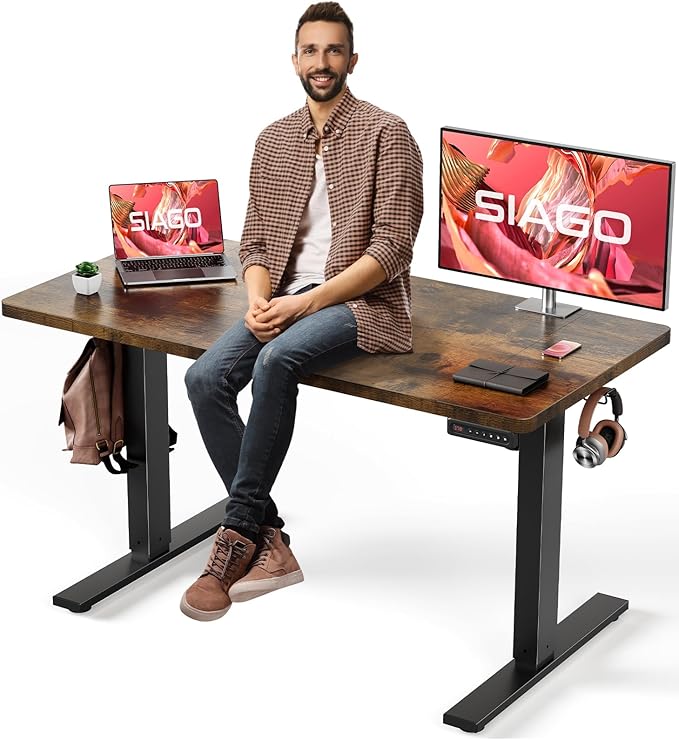 SIAGO Electric Standing Desk Adjustable - 48 x 24 Inch Sit Stand up Desk with Cable Management - 3 Memory Preset Adjustable Height Table-DeskLoop Office