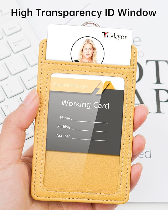 Teskyer Badge Holder with Lanyard, Leather ID Name Badge Card Holder with - Image 4