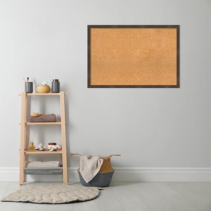 Amanti Art Natural Cork Board for Wall, 26x38 Vision Board with Brown Wood Frame, Large Corkboard Office Decor for Home Organization, Casual Corkboard Pinboard to display items for home organization-DeskLoop Office