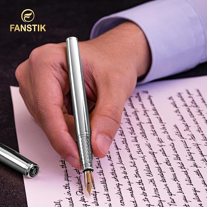 Customized Silver Luxury fountain pen (Made In USA) fancy gift set for women, Chrome Finish, Professional executive pen gift set for men (Lux Custom-fountain Silver)-DeskLoop Office