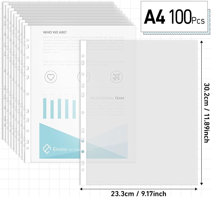 Clear Sheet Protectors 11.80 x 8.46in, 100 A4 Punched Pocket, Heavy Duty Binder - Image 2